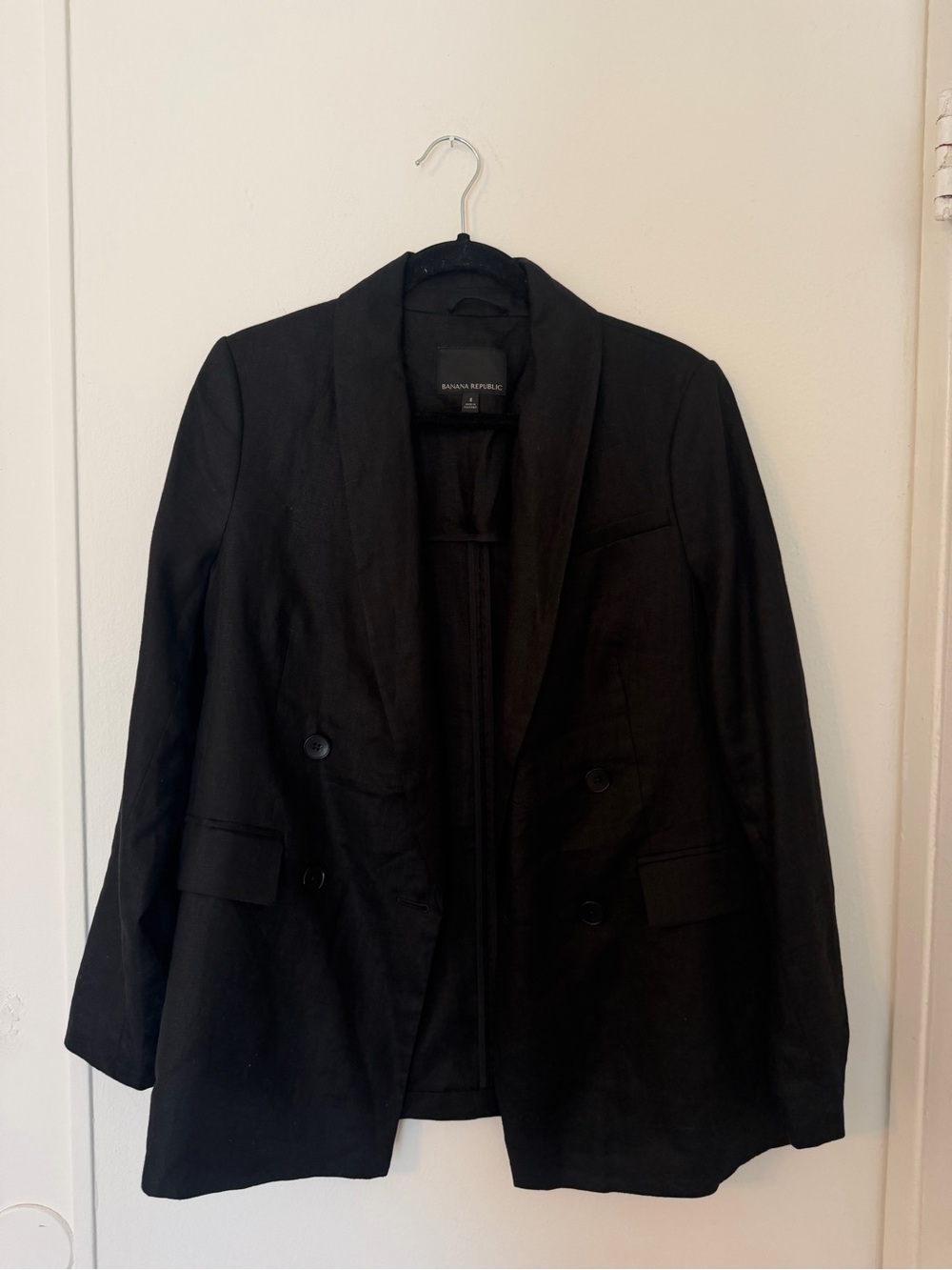 Banana Republic Linen Blazer Women's 8 Black Double Breasted Shawl Collar